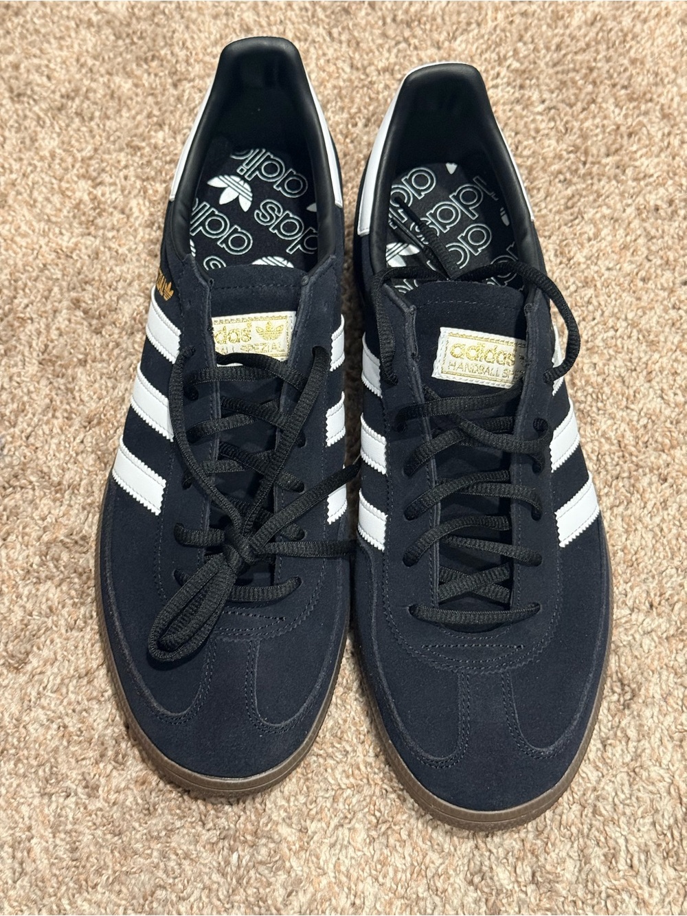 adidas Black Suede Sneakers with White Stripes and Gum Sole - Picture 5 of 6